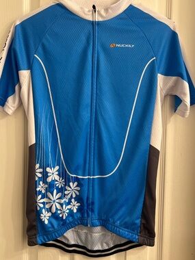 NUCKILY Blue & White Floral Cycling Jersey